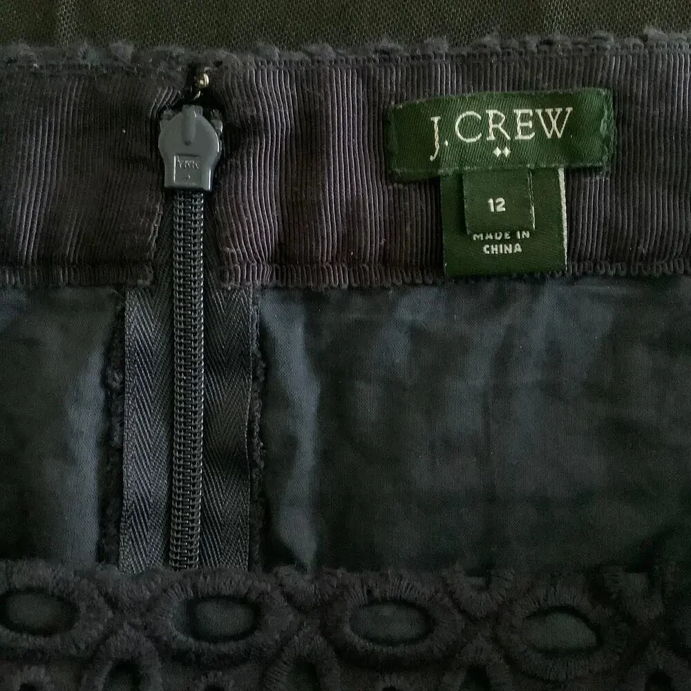 J. Crew Eyelet Floral Cutout Embroidered A-line Skirt Navy Blue Womens Size 12